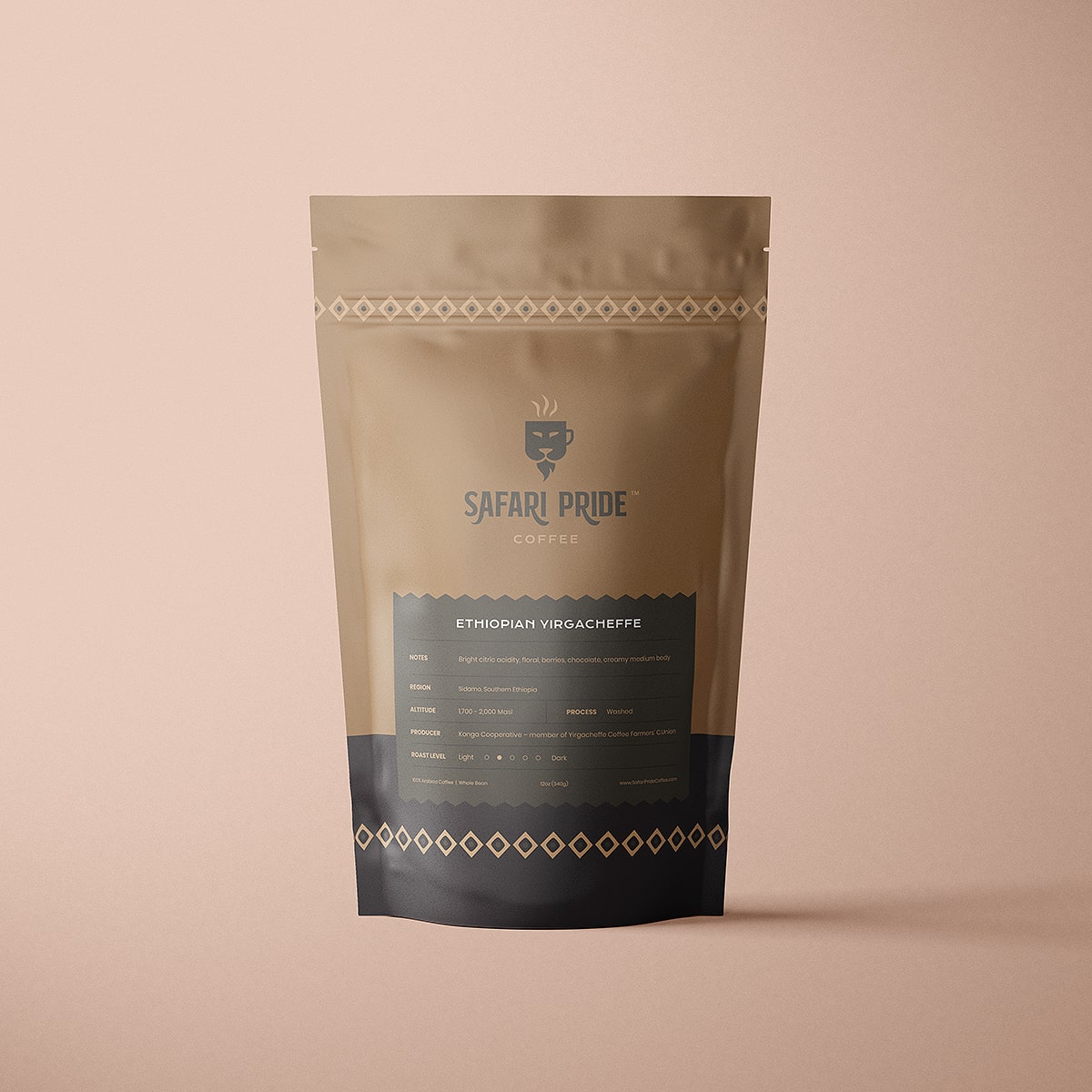Safari Pride Coffee ETHIOPIAN VIRGACHEFFE Blend Bag Front